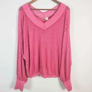 Free People We The Free Pink South Side Thermal Top Size Medium Boho Slouchy